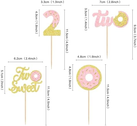 Ercadio 24 Pcs Two Donut Cupcake Toppers Donut Party Decorations Picks Pink Sweet Theme Cake Decoration for 2st Kids Birthday Party Supplies Celebrating Party Baby Shower Supplies