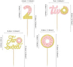 Ercadio 24 Pcs Two Donut Cupcake Toppers Donut Party Decorations Picks Pink Sweet Theme Cake Decoration for 2st Kids Birthday Party Supplies Celebrating Party Baby Shower Supplies