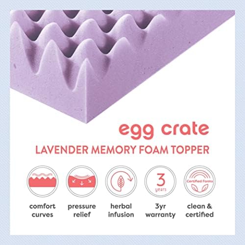 Best Price Mattress 3 Inch Egg Crate Memory Foam Mattress Topper with Soothing Lavender Infusion, CertiPUR-US Certified, Dorm Essentials, Queen