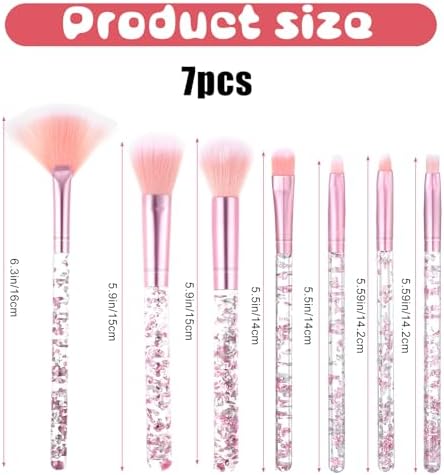 Bling Pink Makeup Brushes, 7Pcs Glitz and Glam Makeup Brush Set for Girls WomenPink Bedazzled with Sequins Handle, Professional for Blending Foundation Eye Shadow Blush, Ideal Gift for Girls