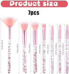 Bling Pink Makeup Brushes, 7Pcs Glitz and Glam Makeup Brush Set for Girls WomenPink Bedazzled with Sequins Handle, Professional for Blending Foundation Eye Shadow Blush, Ideal Gift for Girls