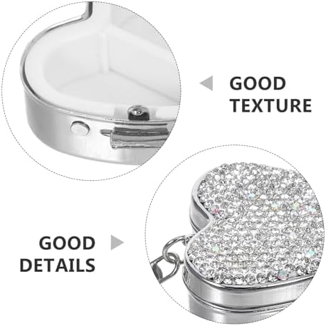 FOMIYES Heart-Shaped Stainless Steel Pill Organizer Compact Medicine Case Portable Vitamin Storage Box with Rhinestones Small Travel Pill Holder for Pocket Use
