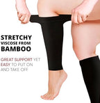BAMS Plus Size Calf Compression Sleeve for Women & Men, Viscose from Bamboo Extra Wide Leg Support for Shin Splints, Leg Pain Relief and Support, Swelling, Travel (Calf Black, XL)