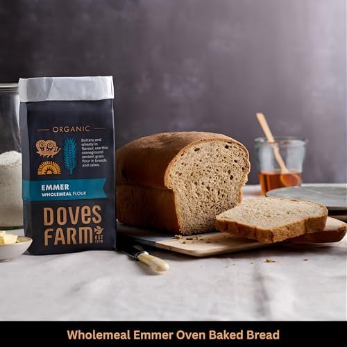 Doves Farm Organic Stoneground Wholemeal Emmer Flour 2.2 lb / 1 kg (Pack of 2) - High Protein Ancient Grain Emmer Whole Wheat, British Baking Flour for Breads & Cakes, Kosher & Vegan, Imported from UK