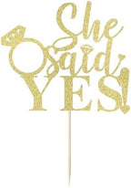 She Said Yes Cake Topper Funny Wedding, Engagement, Bachelorette,Pregnancy Announcement Glitter Party Decorations (Gold -she said yes)