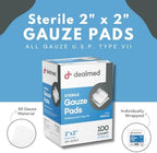 Dealmed 2’’ x 2’’ Sterile Gauze Pads (100 Count) Disposable and Individually Wrapped Medical Gauze Pads, Wound Care Product for First Aid Kit and Medical Facilities (Pack of 1)