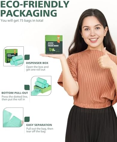 75 Counts AYOTEE Mini Garbage Bags, 1.2 Gallon Small Compostable Trash Bags, Small Garbage Bags for home, Fit 4.5 or 5 Liter Bathroom Wastebasket Can Liners(Green)