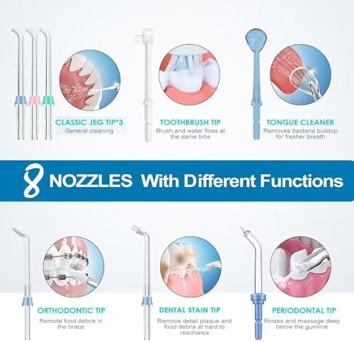 TUREWELL FC162 Water Dental Flosser for Teeth/Braces,10 Pressure Levels, 8 Water Jet Tips for Family, 600ML Electric Water Dental Oral Irrigator for Teeth-Clean (Black)