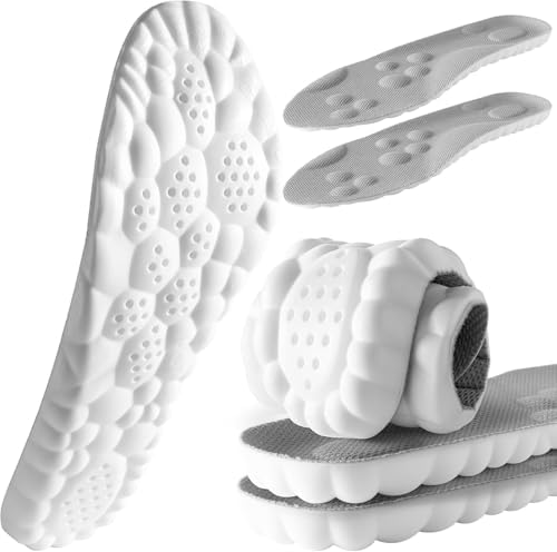 4D Cloud Steppers Insoles for Men and Women - Shock Absorption Inserts, Soft Anti-Fatigue, Relieve Foot Pain, Memory Foam Insoles for Shoes, Boots & Sneakers (Gray, Men: US 7-10/ Women: US 8.5-12)