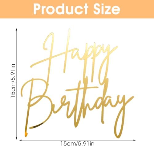 1PCS Gold Happy Birthday Cake Topper, Acrylic Happy Birthday Cake Sign Party Decorations Cupcake Toppers for Anniversary, Bridal Shower, Party Desserts Pastries Supplies