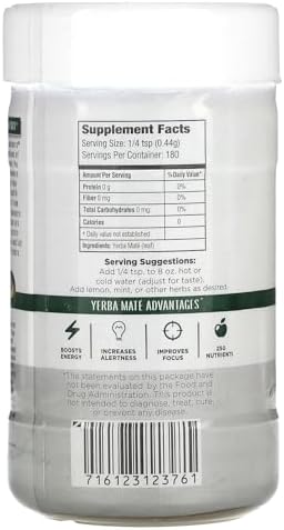 Wisdom of the Ancients Instant Yerba Mate Tea - Herbal Tea Powder for Energy, Drink Hot or Iced, Unsweetened, Contains Caffeine, Sugar Free, Non GMO - Plain, 2.82 Oz