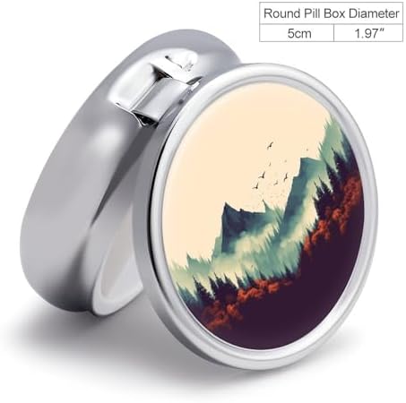Pill Box Landscape Mountain Round Pill Case 3 Compartment Mini Metal Travel Pillbox for Purse Small Cute Medicine Pill Organizer Portable Pill Container Holder for Daily Medicine Vitamin