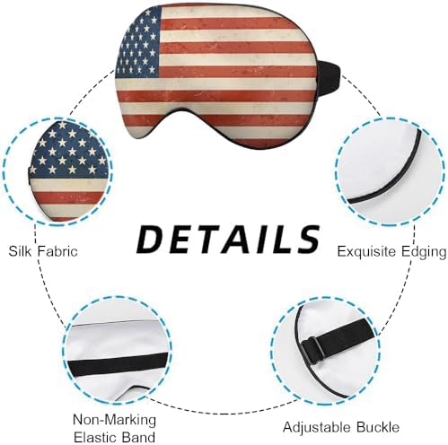 Flag Eye Mask Sleeping Mask Vintage Style Flag America Red White Striped Stars Sleep Masks Silky Soft Eye Cover for Women Men Shading Blindfold for Air Travel Sleeping