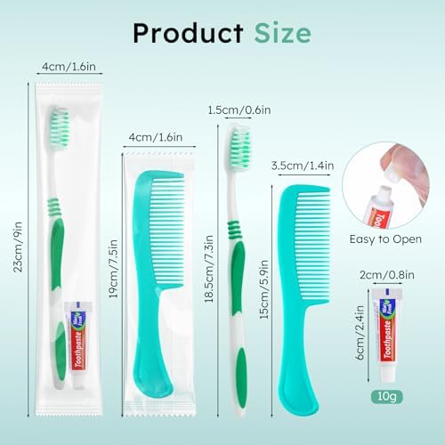 Disposable Toothbrushes with Toothpaste and Comb in Bulk, Individually Wrapped Soft Bristle Travel Size Basic Hygiene Kits, for Travel Hotel Camping Charity Homeless Shelter Donation in 5 colors (50)