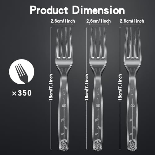 350 Count Clear Plastic forks, Extra Heavy Duty Plastic Forks, Premium Disposable Forks, BPA-Free stainless steel fork disposable for Party Supplies, Weddings and Everyday Use