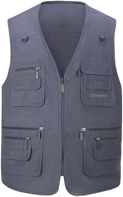 Gihuo Men's Fishing Vest Utility Safari Travel Vest with Pockets Outdoor Work Photo Cargo Fly Summer Vest