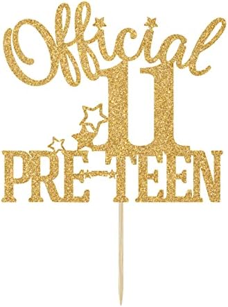 Gold Glitter Official 11 Pre-teen Cake Topper, Happy 11th Birthday/Bruh I'm11, Cheers to 11 Years 11th Birthday Party Decorations Supplies