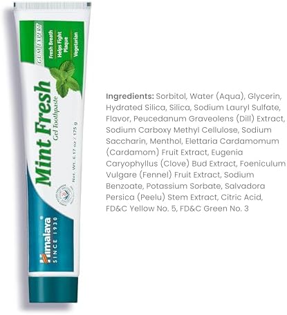 Himalaya Mint Fresh Gel Toothpaste, Fluoride Free to Reduce Plaque & Brighten Teeth, 6.17 oz, 2 Pack