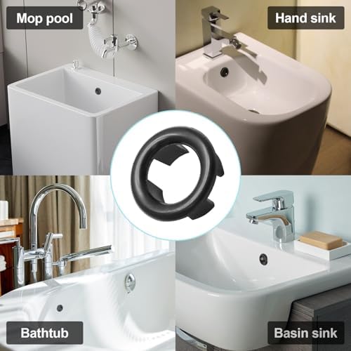 4 Pack Round Hole Trim Overflow Cover, Bathroom Basin Trim Ring Universal Fit Sink Hole Insert in Cap Hollow Ring Triangle for Home/Bathroom/Kitchen (Black)