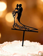 Cake Topper Black Acrylic Mr&Mrs with Couples Wedding Birthday Decorations Party Favor Cake Accessory Gift 3403-BL (Pack of 1)