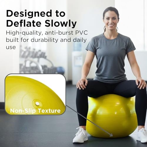 THERABAND Pro Series Exercise Ball, 18" Yellow Stability Ball for 4'7"–5' Users, Anti-Burst Yoga & Pilates Ball, Balance & Core Trainer, For Athletes Fitness at Gym & Home