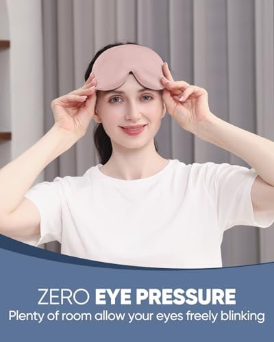 MZOO Luxury Sleep Eye Mask for Side Sleeper Men Women, Zero Eye Pressure 3D Sleeping Mask, Light Blocking Patented Design Night Blindfold, Soft Eye Shade Cover for Travel, Pink