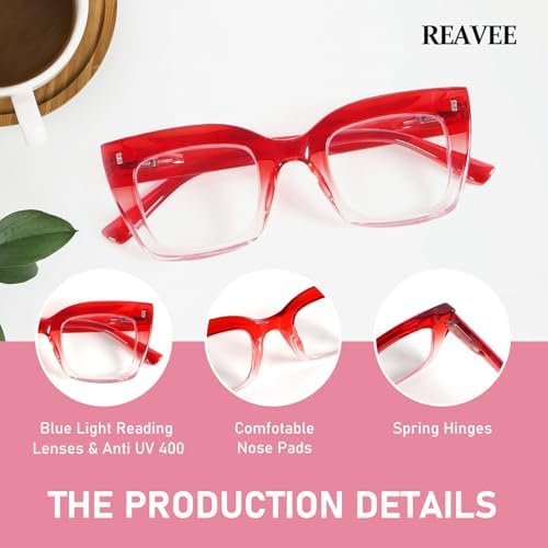 REAVEE 3 Pack Designer Stylish Blue Light Blocking Reading Glasses for Women, Computer Fashion Cute Readers with Spring Hinge