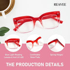 REAVEE 3 Pack Designer Stylish Blue Light Blocking Reading Glasses for Women, Computer Fashion Cute Readers with Spring Hinge