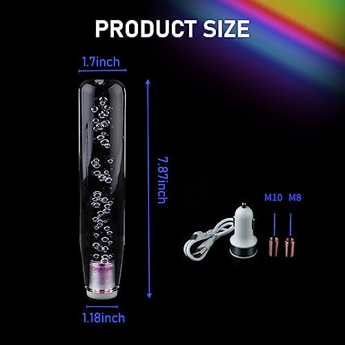 1 PC Car LED Luminous Crystal Gear Shifter, Personalized Bubbles with Colorful Lights Shift Knob, 7.87 in Cool Head, Universal for Cars Trucks (Transparent) NEFGSPD699TY-20CM