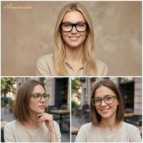 AMOMOMA Square Reading Glasses for Women Trendy Readers Blue Light Blocking Spring Hinge Stylish AM6213