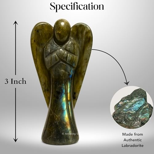 Amazing Gemstone Labradorite Angel - Labradorite Crystal Angel and Pocket Guardian Angel Crystal Figurines (3 inches)