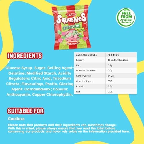 Swizzels Drumstick Squashies Sour Cherry and Apple Flavour, 120g