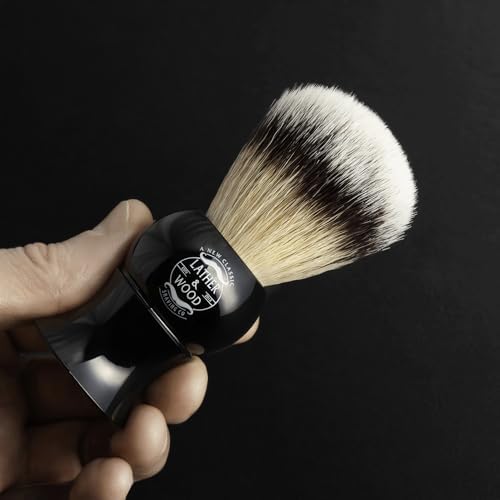 Lather & Wood Shaving Brush for Men- Premium 100% Synthetic Silvertip Hair - with Travel Case - Black Obsidian Acrylic Handle
