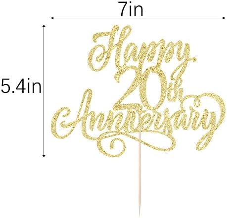 golden Glitter Happy 20th Anniversary Cake Topper - for Wedding Anniversary/Company Anniversary Party / 20th Birthday Party Decorations
