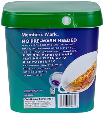 Member Marks Platinum Clean Automatic Dishwasher Pacs, Fresh Clean Scent, 110 Count - Triple Action Formula