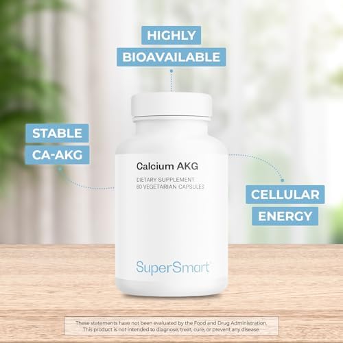 SuperSmart Calcium AKG (Highly Bioavailable) - Calcium Alpha-Ketoglutarate Ca-AKG - Cellular Energy | Gluten Free & Vegan - 60 Vegetarian Capsules