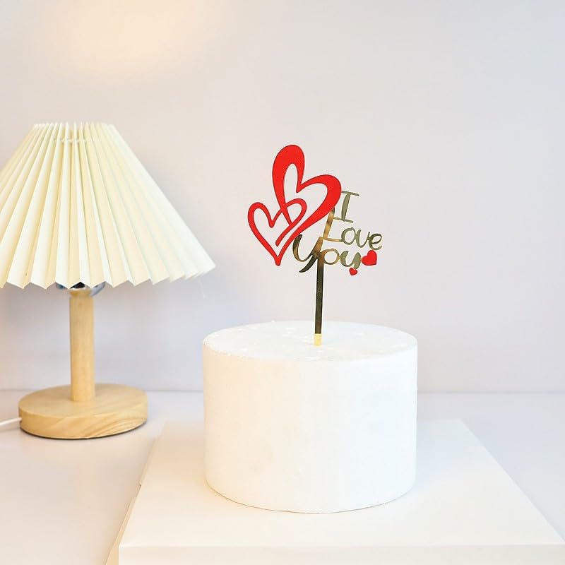 9 Pcs Love Heart Cake Topper Cake Decoration for Valentine's Day Wedding Mother's Day, Acrylic Gold Cupcake Topper Picks Love You Letter Cake Topper for Party Cake Desserts Decor Supplies