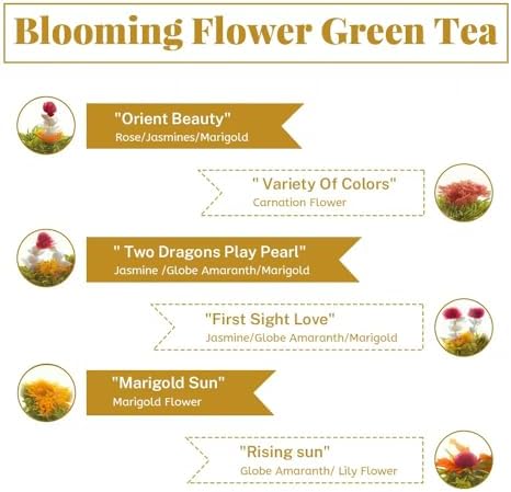 LWXLJMJZC－12 Unique Varieties Blooming Green Tea Ball | Jasmine Flowering Tea | Individual Pack with Flowers－Gifts For Tea Lovers