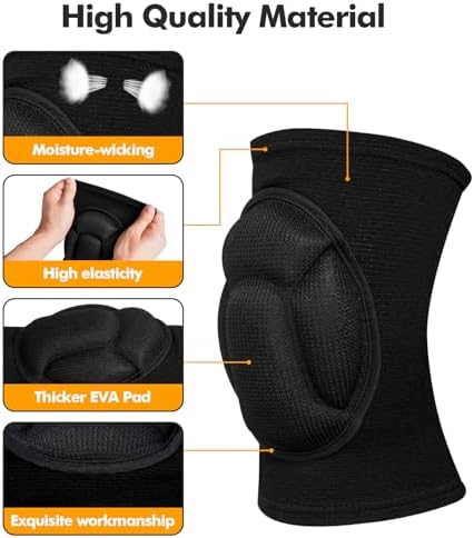 Protective Knee Pads, Thick Sponge Anti-slip,Women's/Men's Knee Pads for Volleyball, Rock Climbing, Cycling, Dancing, Gardening, Gardening, Flooring, House Cleaning, Construction Work with Thick EVA Foam Liner Black S