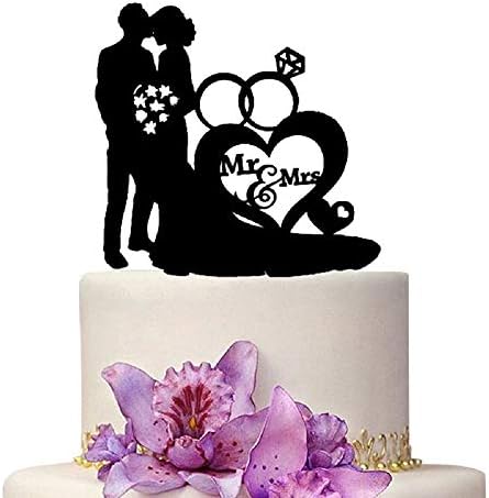 Mr And Mrs Wedding Cake Toppers Bride and Groom Black Color Heart Acrylic Silhouette Wedding Party Engagement Decoration