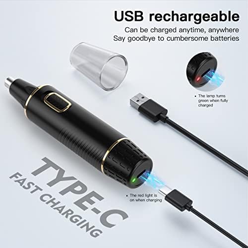 Nose Hair Trimmers for Men，Rechargeable Hair Trimmer 2 in 1 Painless Multifunctional Ear and Nose Hair Trimmer with IPX7 Waterproof Dual Edge Blades (Black)
