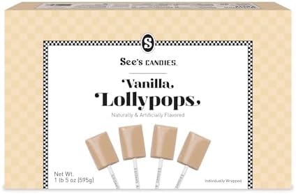 See’s Candies Vanilla Lollypops – Premium Vanilla Flavored Candy on a Stick, 30 Individually Wrapped Lollipops, 21 oz