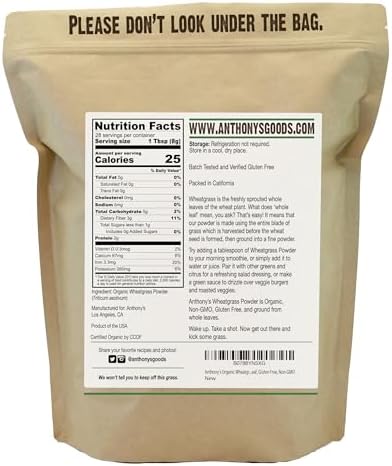 Anthony's Organic Wheatgrass Powder, 8 oz, Grown in USA, Whole Leaf, Gluten Free, Non GMO