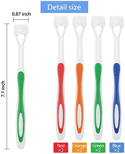Boao 8 Pieces Three Sided Toothbrush Autism Travel Sensory Toothbrush for Complete Teeth, Great Angle Bristles Clean Tooth, Gentle/Soft (Green, Blue, Yellow, Red)