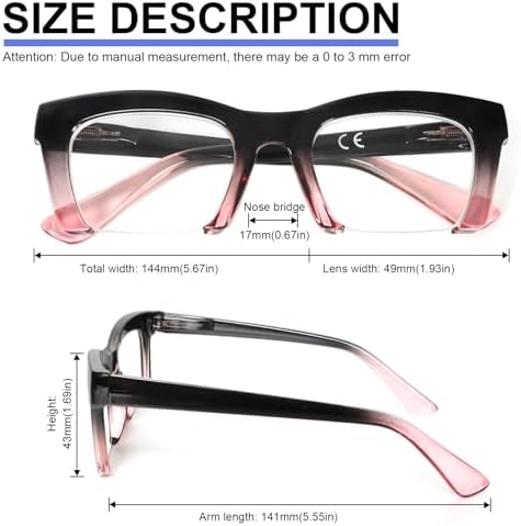 MMOWW 3 Pack Oprah Style Reading Glasses for Women, Stylish Half Frame Blue Light Blocking Computer Readers Spring Hinges