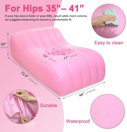 AOSSA BBL Bed After Surgery for Sleeping, Mattress with Hole, BBL Inflatable Chair for Butt, Brazilian Butt Lift Recovery Pillow Post Surgery, Blow Up Bed with Hole, Air Mattress Sofa Couch (Pink)