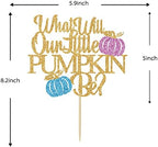 Glitter What Will Our Little Pumpkin Be Cake Topper - Baby Shower Cake Decorations - Boy or Girl, Gender Reveal Party Decorations