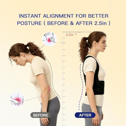 Posture Corrector Back Brace for Women and Men with Lumbar Support Adjustable Y-Shaped Shoulder Brace Breathable Mesh Black Size L