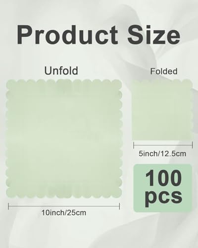 Goodluck 100-Pack Scalloped Cocktail Napkins, 2-Ply, 5 x 5 Inches Disposable Dessert Napkins for Wedding, Birthday, Valentine's Day, and Baby Christening Party Decorations (Sage Green)