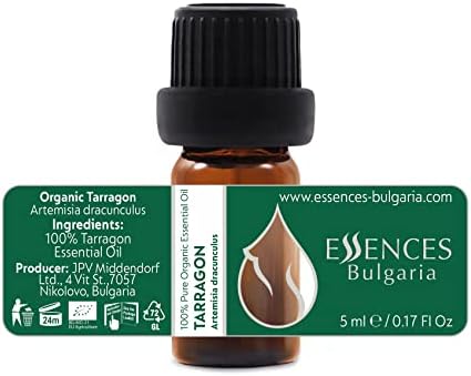 Essences Bulgaria Organic Tarragon Essential Oil 1/6 Fl Oz | 5ml | Artemisia dracunculus | 100% Pure and Natural | Undiluted | Therapeutic Grade | Family Owned Farm | Steam-Distilled | Non-GMO | Vegan